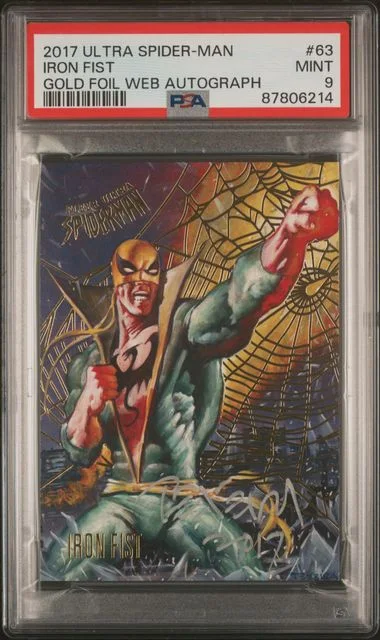 2017 Fleer Ultra Spider-Man Iron Fist Gold Foil Web Autograph #63 card image