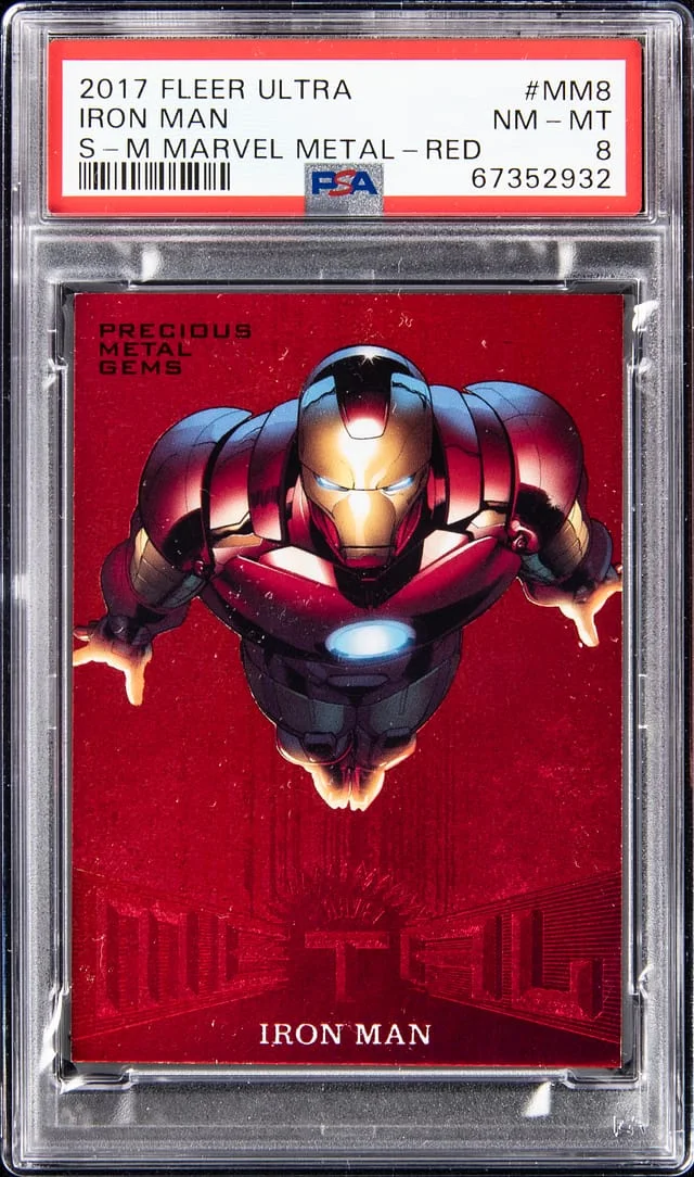 2017 Fleer Ultra Spider-Man Iron Man Marvel Metals Precious Metal Gems (PMG) Blue #MM8 card image