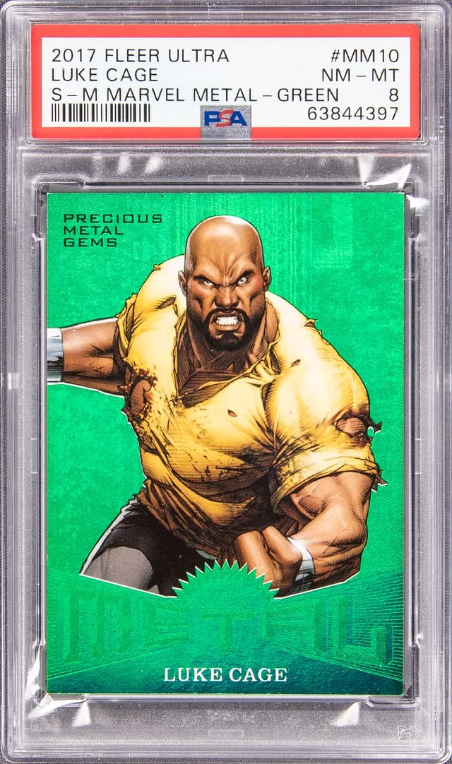 2017 Fleer Ultra Spider-Man Luke Cage Marvel Metal Precious Metal Gems (PMG) Green #MM10 card image