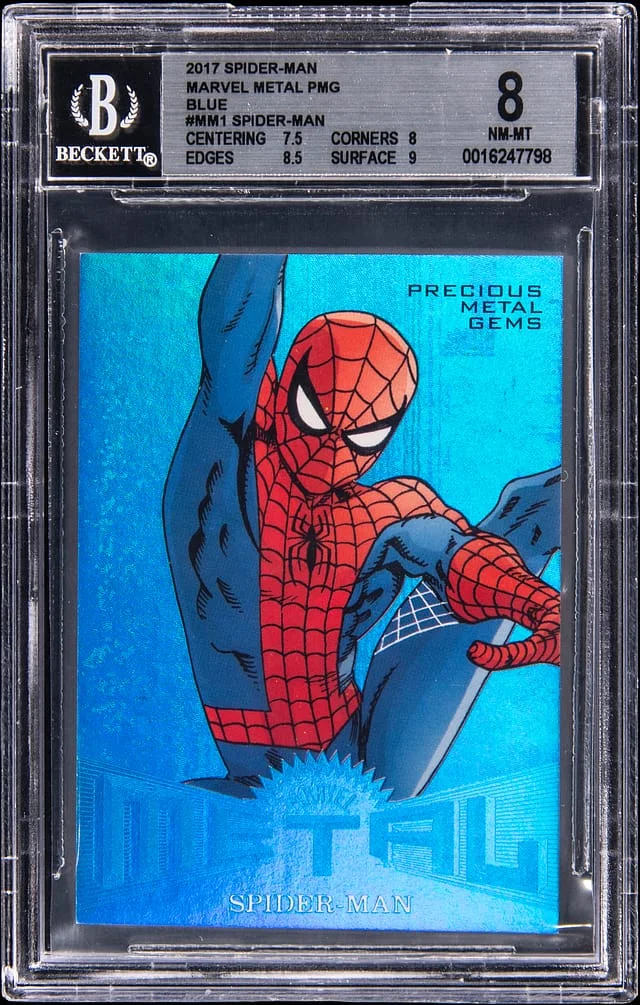2017 Fleer Ultra Spider-Man Marvel Metal Precious Metal Gems (PMG) Blue #MM1 card image