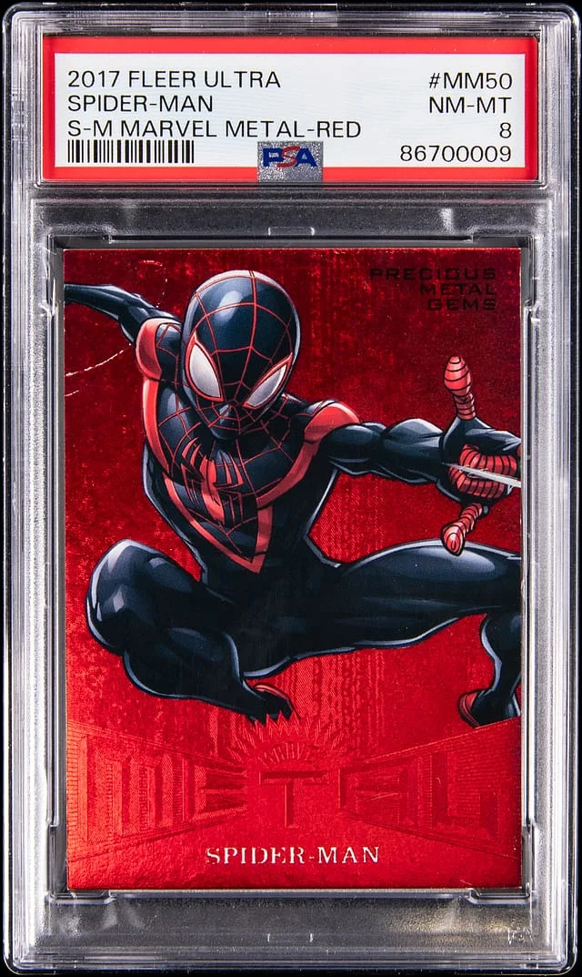 2017 Fleer Ultra Spider-Man Marvel Metal Precious Metal Gems (PMG) Red #MM50 card image