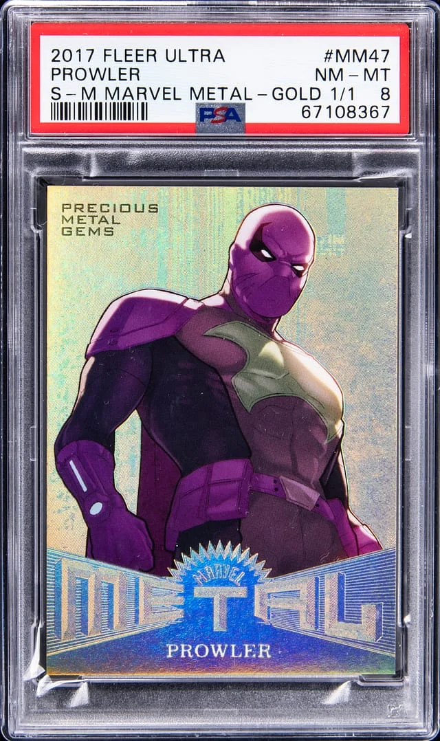 2017 Fleer Ultra Spider-Man Prowler Marvel Metal Gold #MM47 card image