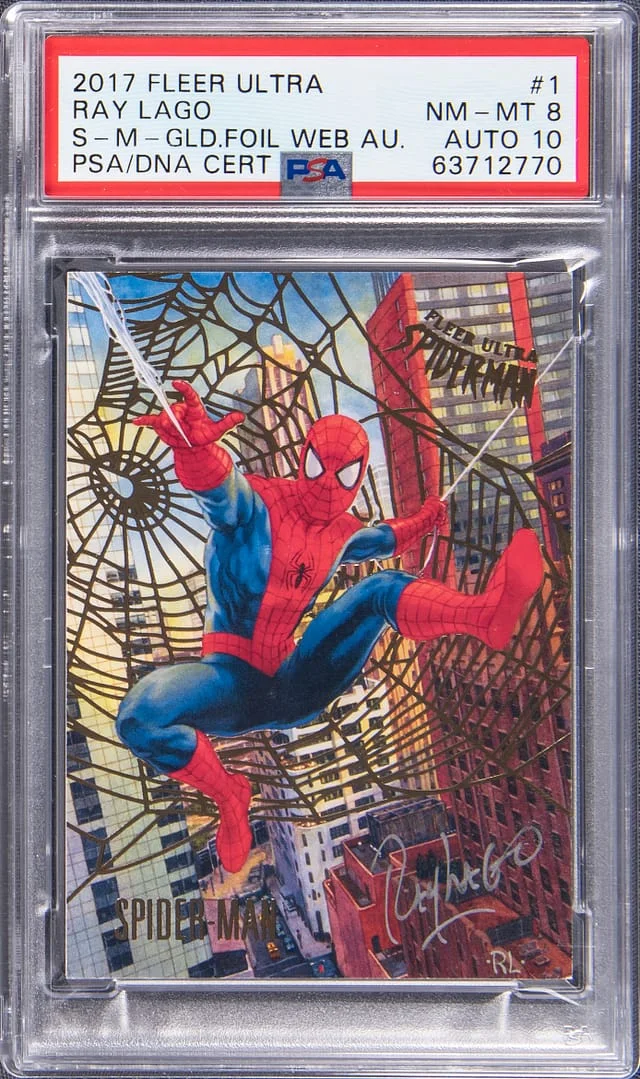 2017 Fleer Ultra Spider-Man Ray Lago Gold Foil Web Autograph #1 card image