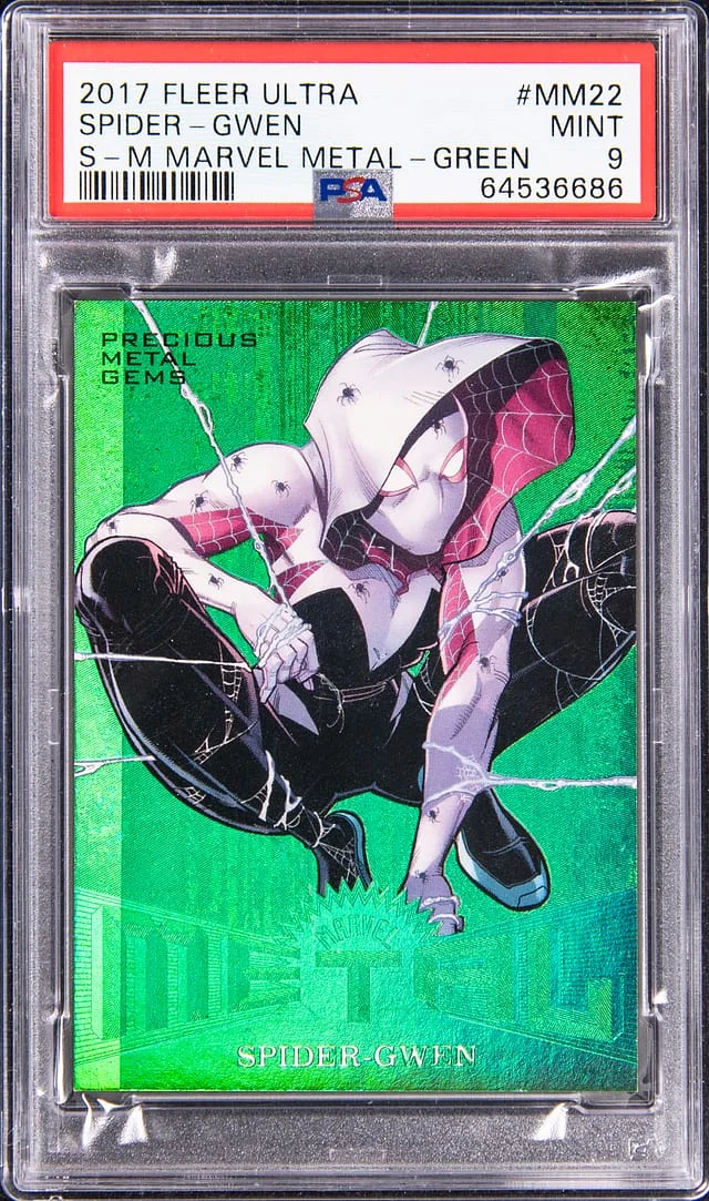 2017 Fleer Ultra Spider-Man Spider-Gwen Marvel Metal Precious Metal Gems (PMG) Green #MM-22 card image