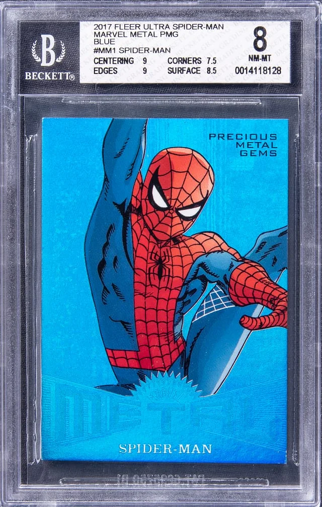 2017 Fleer Ultra Spider-Man Spider-Man Precious Metal Gems (PMG) Blue #MM1 card image