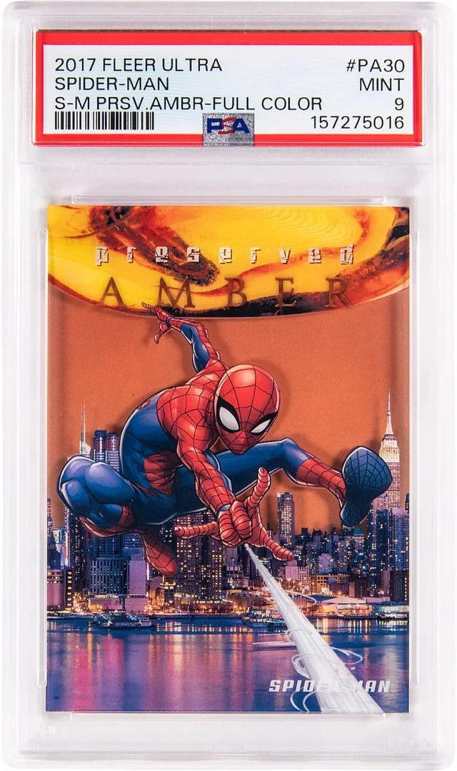 2017 Fleer Ultra Spider-Man Spider-Man Preserved Amber Full Color #PA30 card image