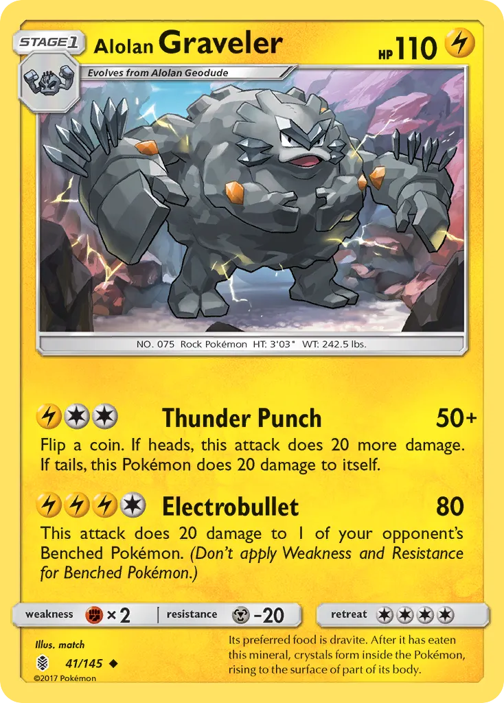 2017 Guardians Rising Alolan Graveler #041/145 Uncommon card image