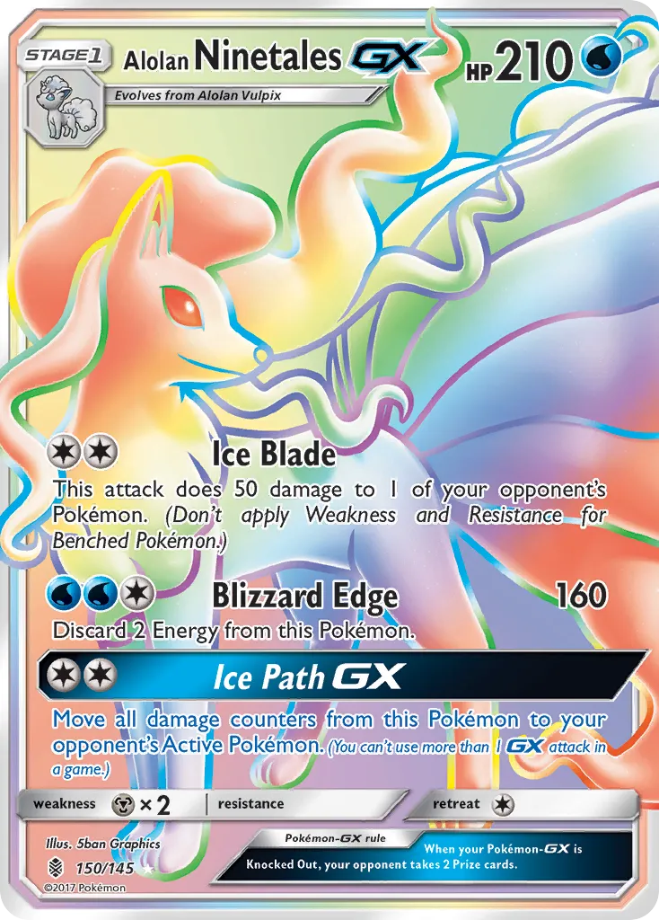 2017 Guardians Rising Alolan Ninetales-GX #150/145 Rare Rainbow card image