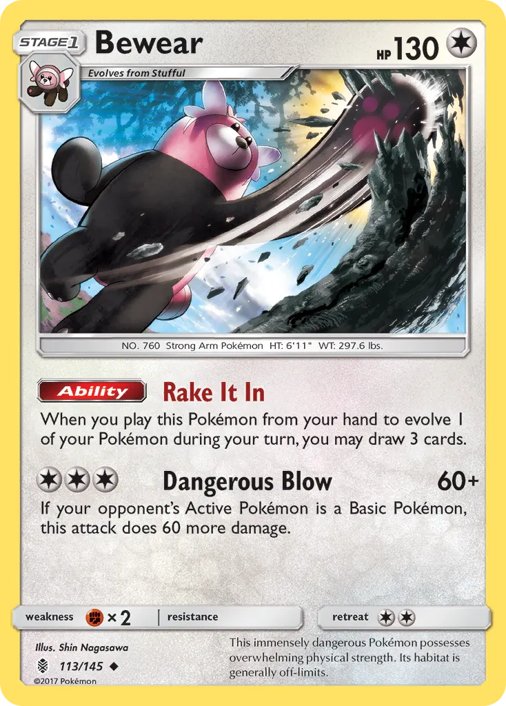 2017 Guardians Rising Bewear Uncommon #113/145 Uncommon card image