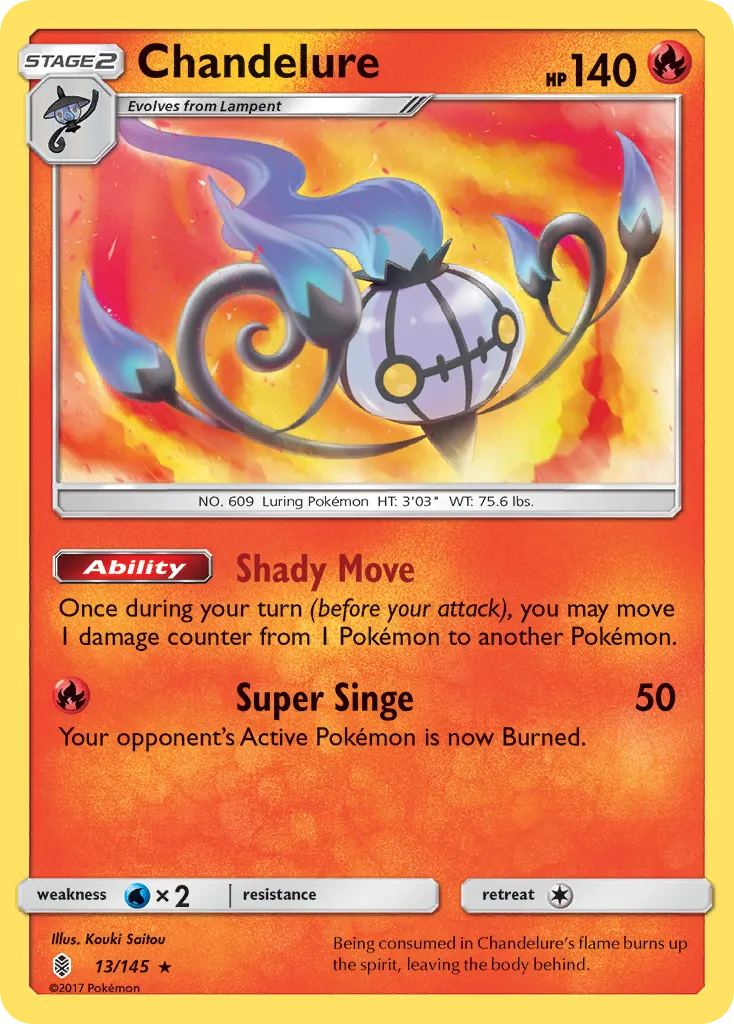 2017 Guardians Rising Chandelure #013/145 Rare Holo card image