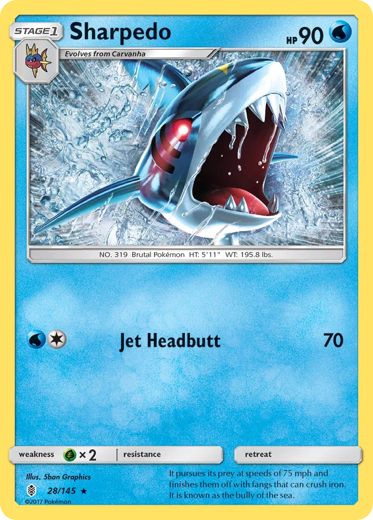 2017 Guardians Rising Sharpedo Rare #028/145 Rare card image