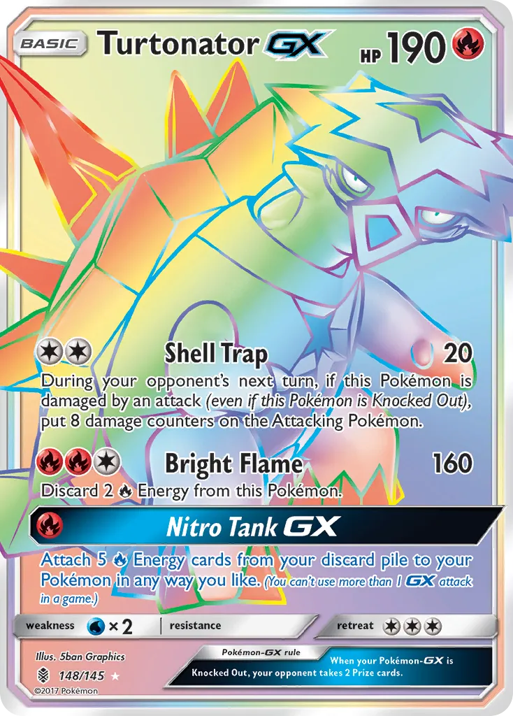 2017 Guardians Rising Turtonator-GX #148/145 Rare Rainbow card image