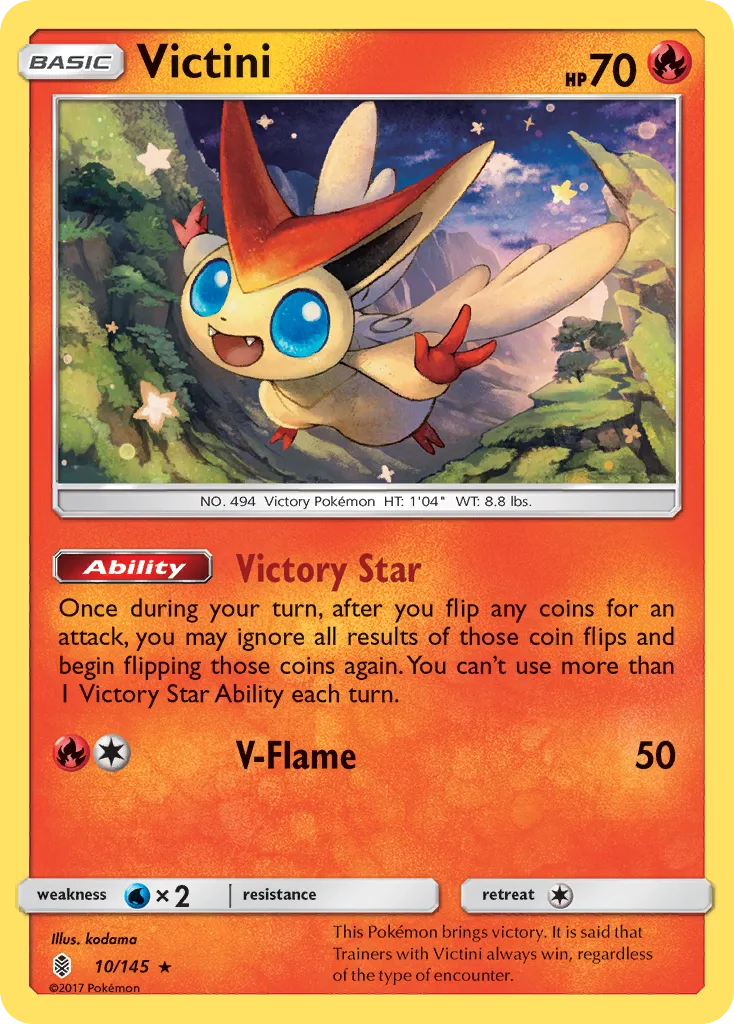 2017 Guardians Rising Victini Rare Holo #010/145 Rare Holo card image