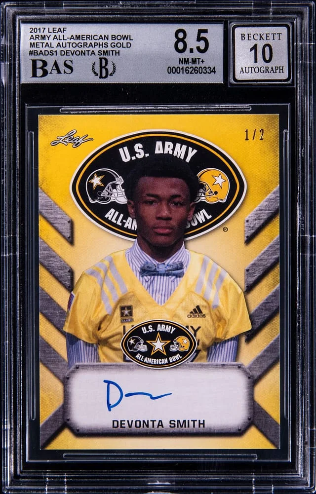 2017 Leaf DeVonta Smith Army All-American Bowl Metal Autographs Gold, Blank Back #BADS1 card image