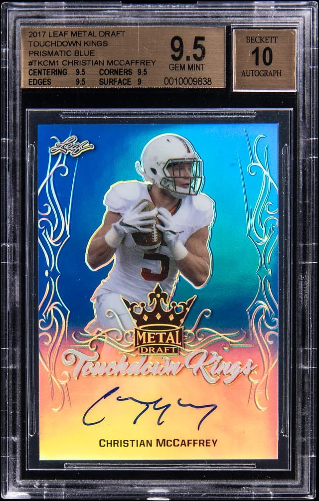 2017 Leaf Metal Christian McCaffrey Draft Touchdown Kings Prismatic Blue #TK-CM1 card image