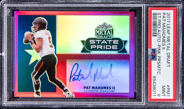 2017 Leaf Metal Pat Mahomes Ii Draft State Pride Autographs Pink Prismatic #PM1 card image