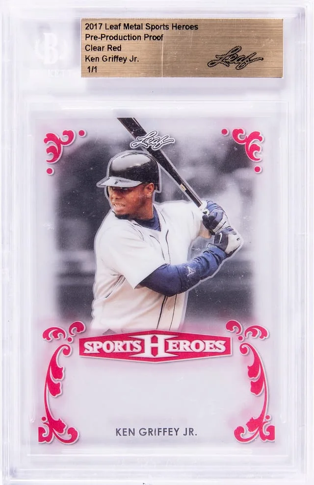 2017 Leaf Metal Sports Heroes Pre-Production Proof Clear Red Ken Griffey Jr. - Leaf Encased #no-number card image