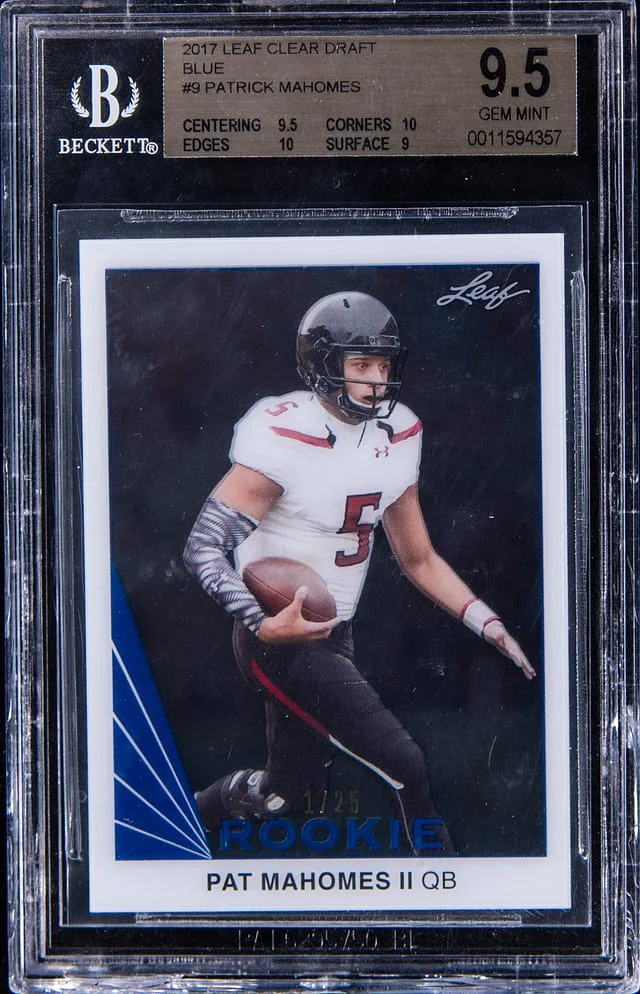 2017 Leaf Patrick Mahomes II Clear Draft Blue #9 card image