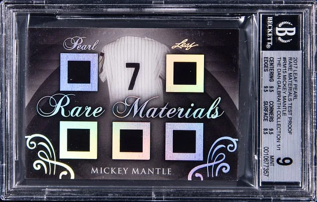 2017 Leaf RM-15 Mickey Mantle Pearl Rare Materials Test Proof The Dan Galbraith Collection #1/1 card image