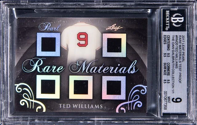 2017 Leaf Ted Williams Pearl Rare Materials Test Proof The Dan Galbraith Collection 1/1 #RM-20 card image