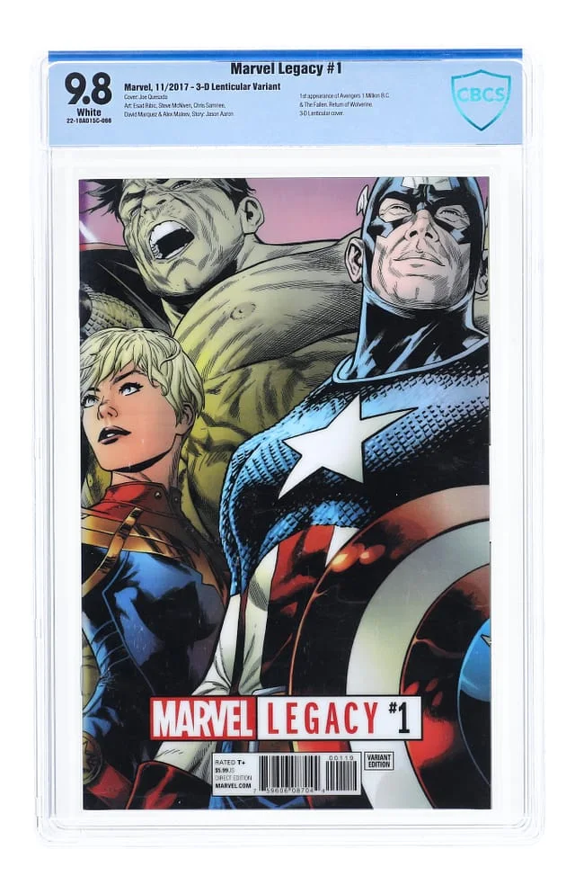 2017 Marvel) - CBCS 9.8 - 3D Lenticular Cover, 1st Appearance of Avengers Million B.C. & The Fallen, Return of Wolverine #1 card image