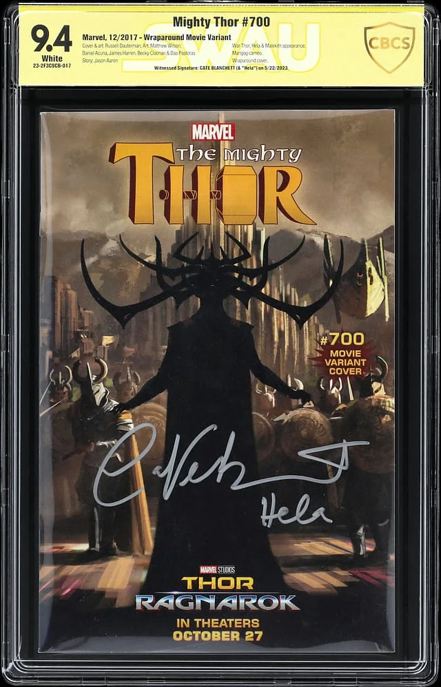 2017 Marvel) - CBCS Signed, Inscribed by Cate Blanchett, Wraparound Movie Variant #9.4 card image