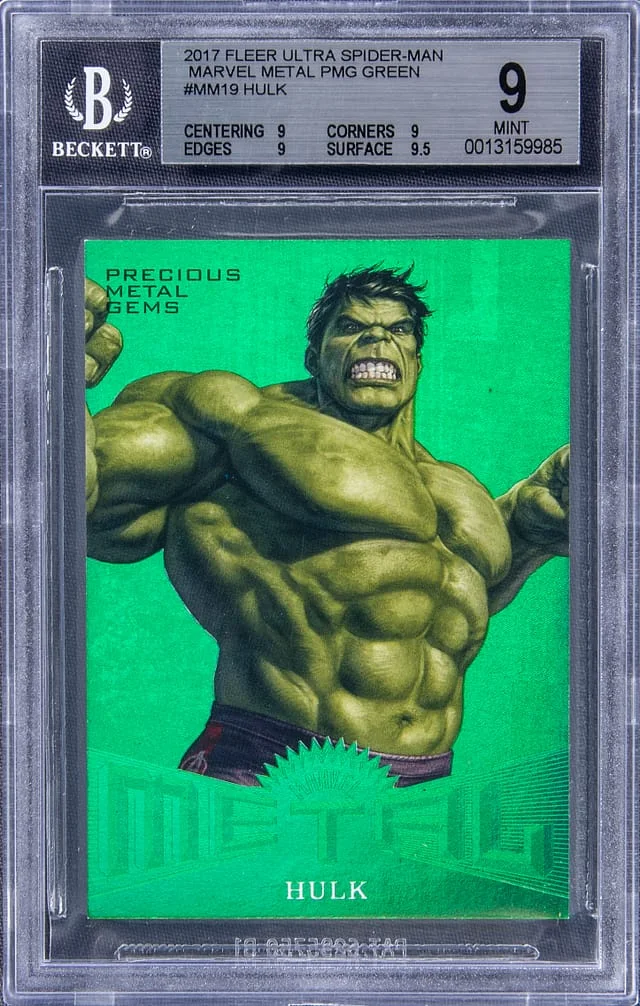 2017 Marvel Metal Precious Metal Universe Green PMG Hulk #MM19 card image