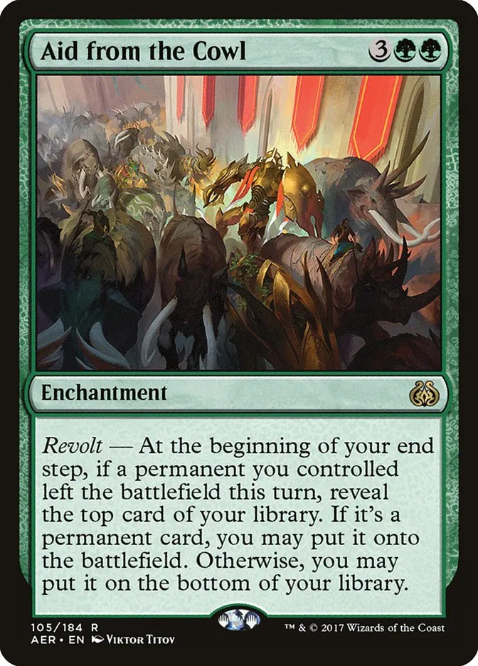 2017 Aether Revolt Aid from the Cowl rare #105 rare card image