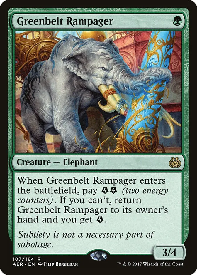 2017 Aether Revolt Greenbelt Rampager rare #107 rare card image