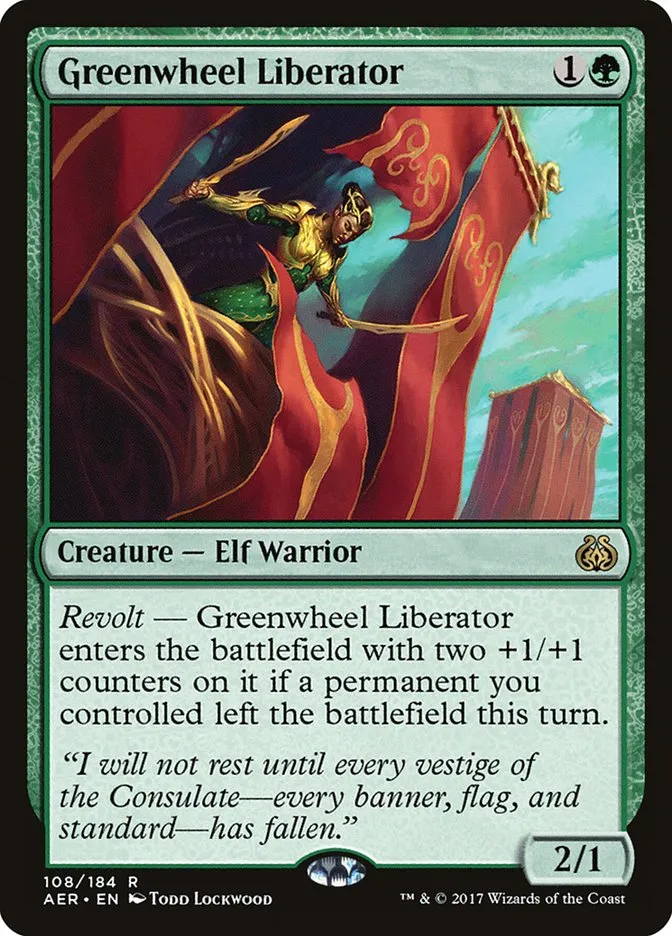 2017 Aether Revolt Greenwheel Liberator #108 rare card image