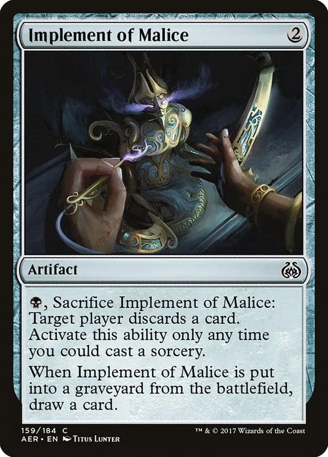 2017 Aether Revolt Implement of Malice common #159 common card image