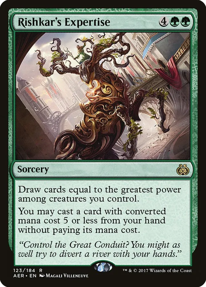 2017 Aether Revolt Rishkar's Expertise rare #123 rare card image