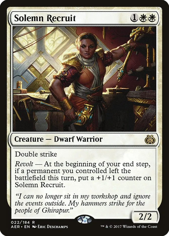 2017 Aether Revolt Solemn Recruit rare #22 rare card image
