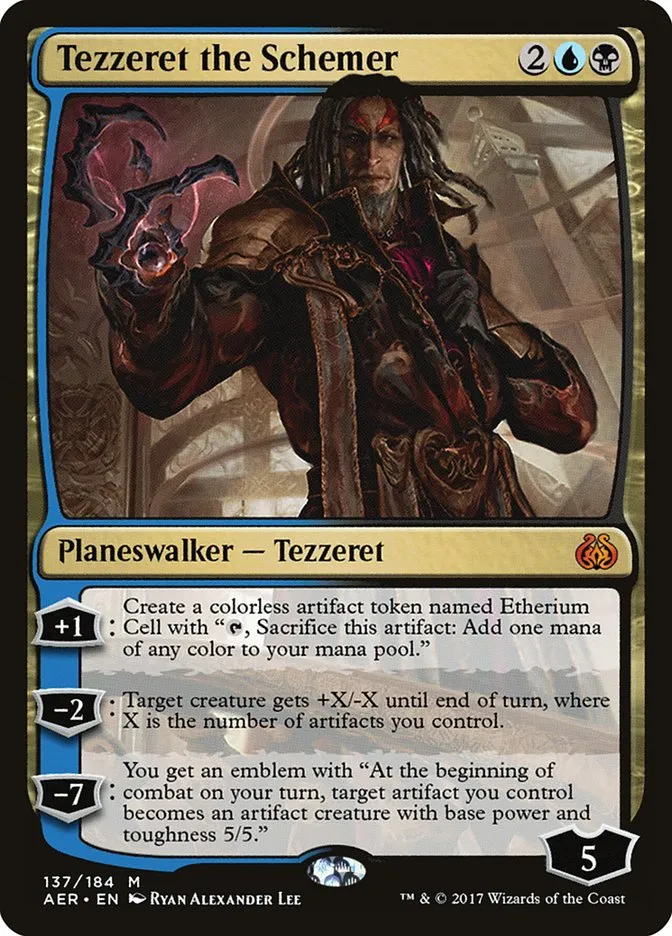 2017 Aether Revolt Tezzeret the Schemer mythic #137 mythic card image