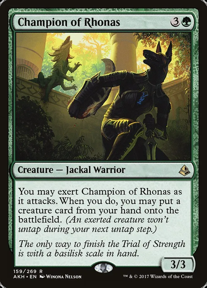 2017 Amonkhet Champion of Rhonas rare #159 rare card image
