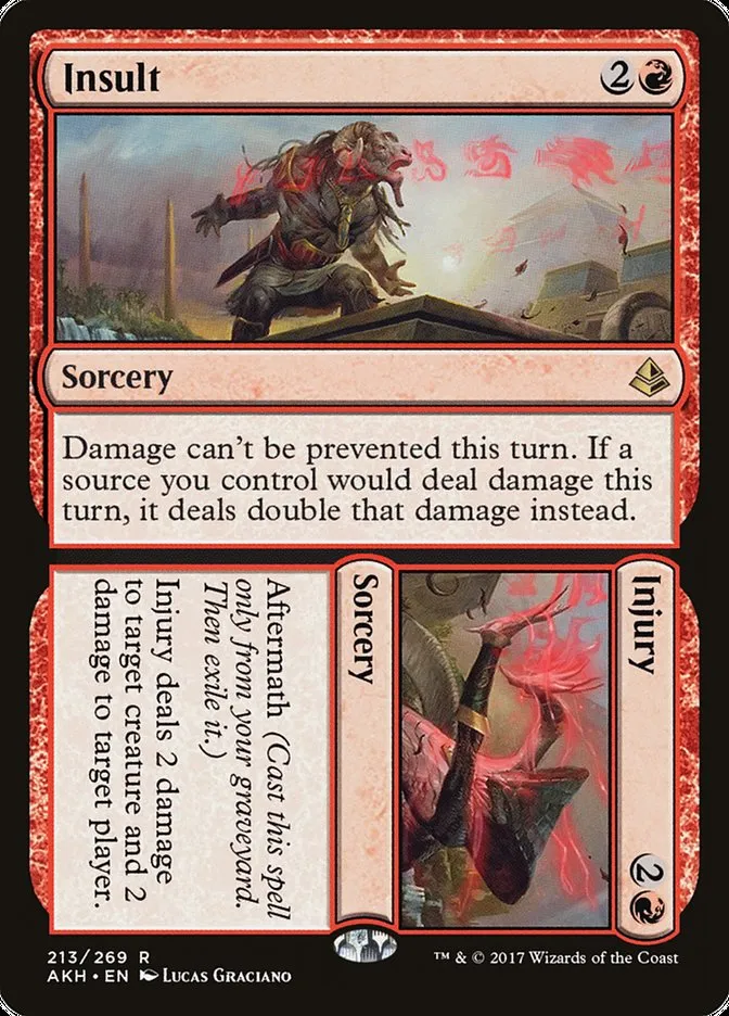 2017 Amonkhet Insult // Injury rare #213 rare card image