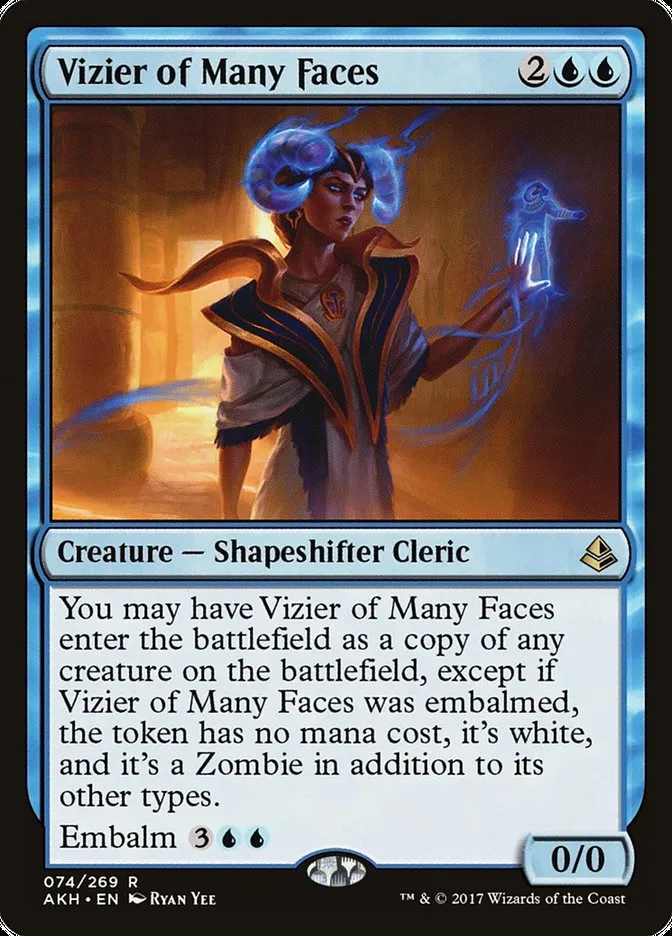 2017 Amonkhet Vizier of Many Faces rare #74 rare card image