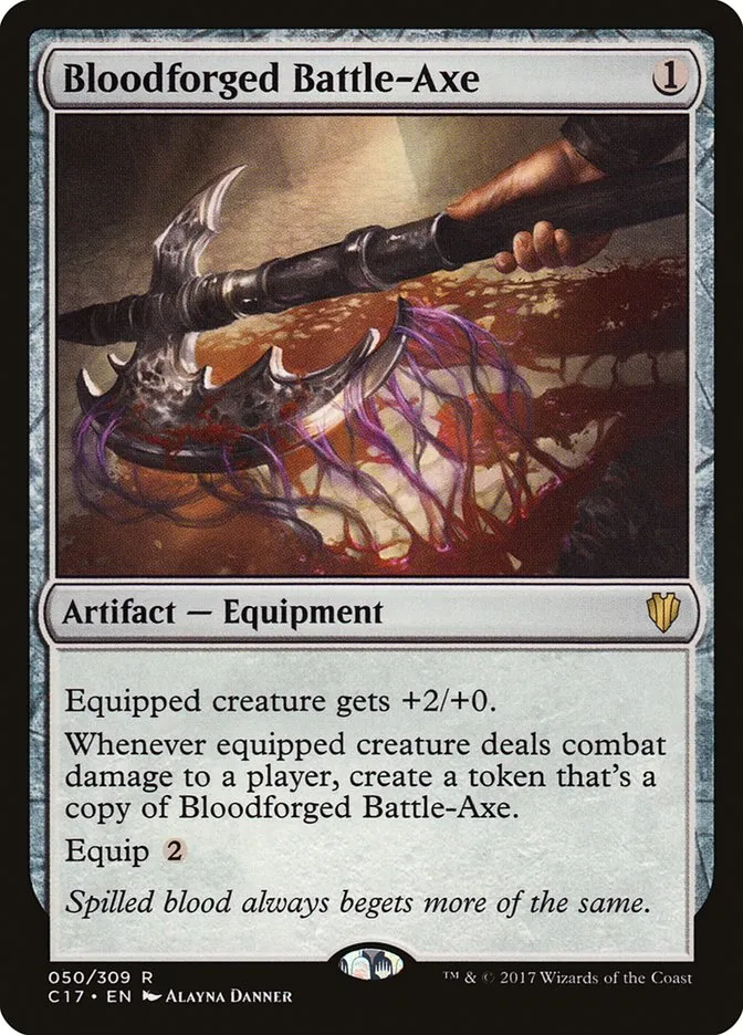 2017 Commander 2017 Bloodforged Battle-Axe #50 rare card image