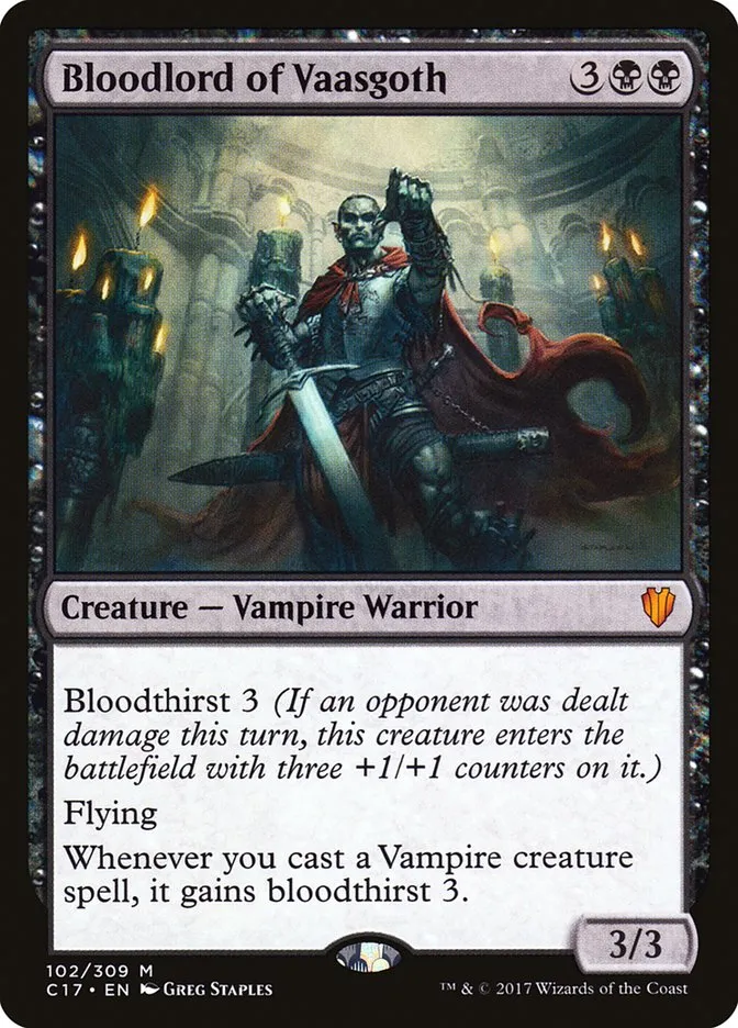 2017 Commander 2017 Bloodlord of Vaasgoth mythic #102 mythic card image