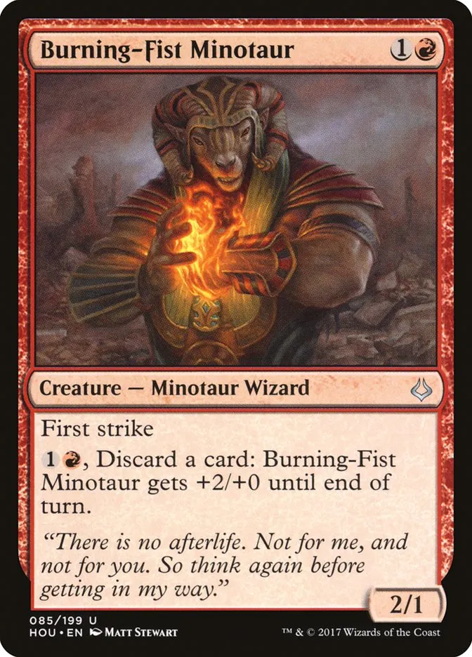 2017 Hour of Devastation Burning-Fist Minotaur #85 uncommon card image