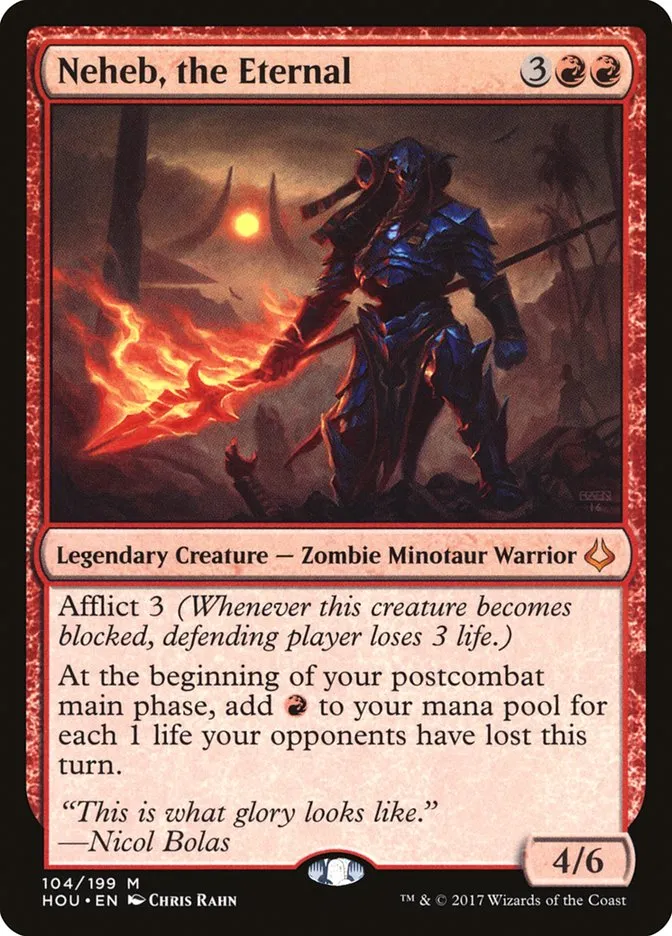 2017 Hour of Devastation Neheb, the Eternal [Prerelease] mythic #104 mythic card image