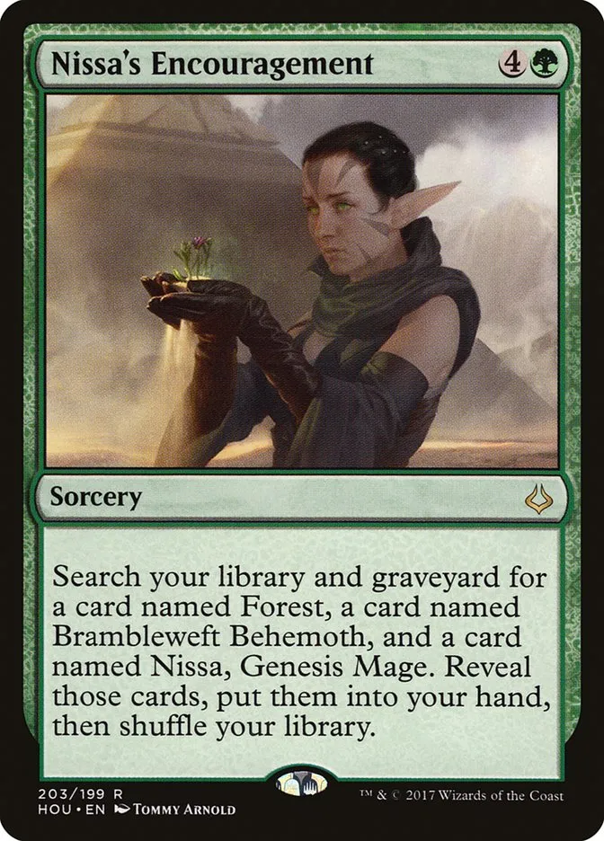 2017 Hour of Devastation Nissa's Encouragement #203 rare card image