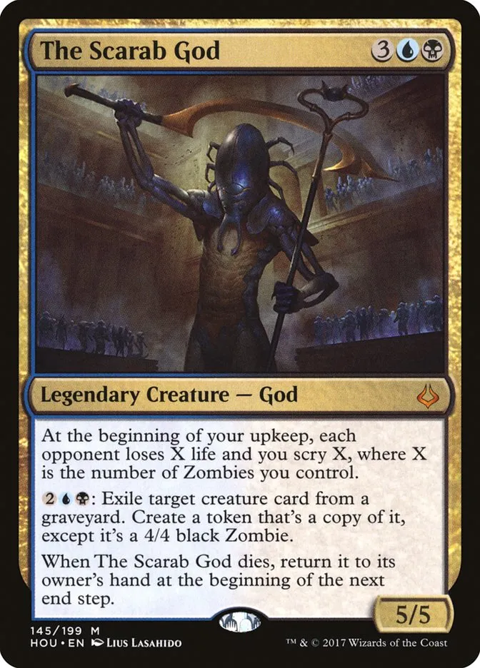 2017 Hour of Devastation The Scarab God #145 mythic card image