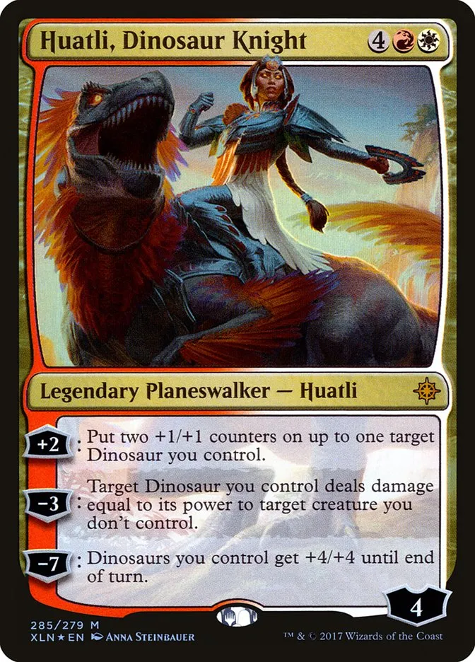 2017 Ixalan Huatli, Dinosaur Knight mythic #285 mythic card image