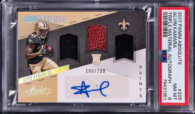 2017 Panini Absolute Alvin Kamara Triple Material Autograph #205 card image