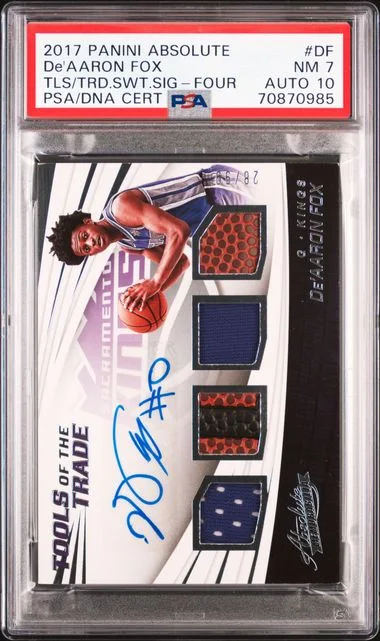2017 Panini Absolute De'Aaron Fox Tools Of The Trade Swatch Signatures Four #DF card image