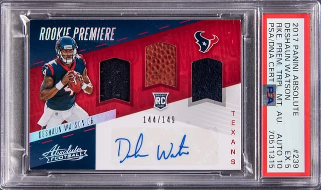 2017 Panini Absolute Deshaun Watson Premiere Triple Material Autograph #239 card image