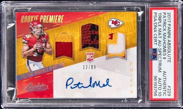 2017 Panini Absolute Patrick Mahomes II Triple Material Autographs Spectrum #229 card image
