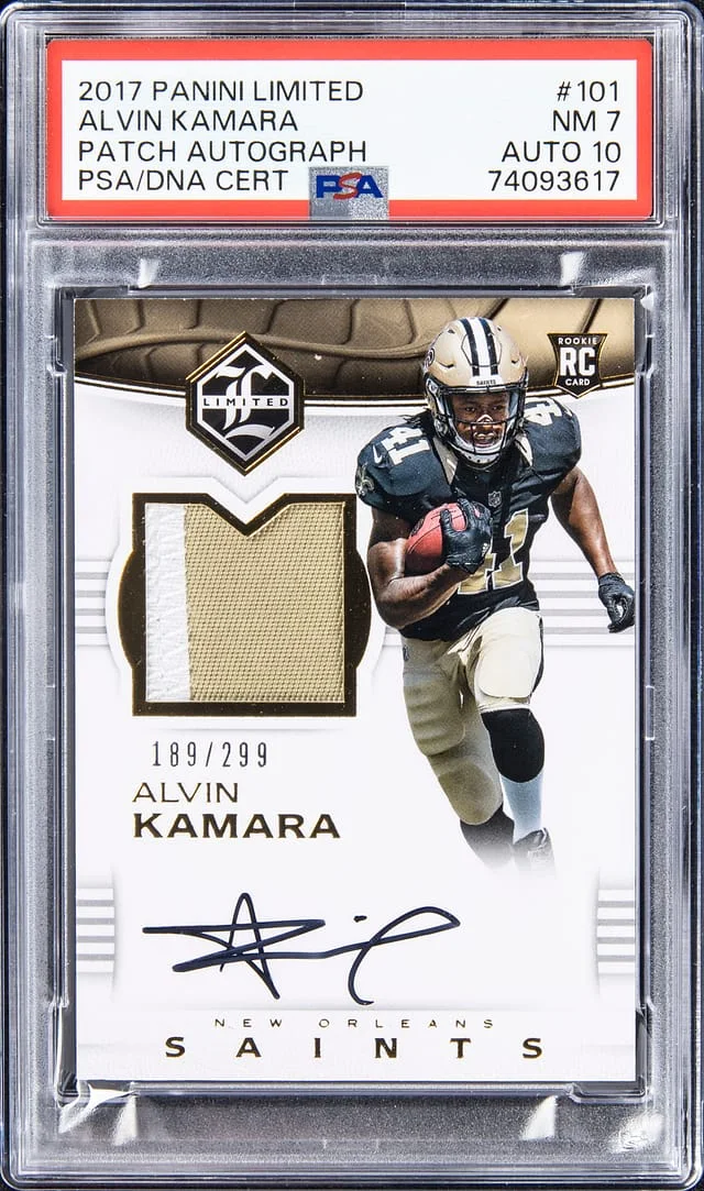 2017 Panini Alvin Kamara Limited Patch Autograph (RPA) #101 card image