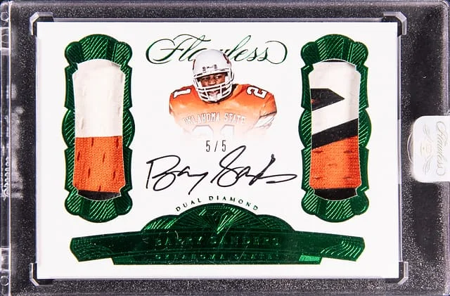 2017 Panini Barry Sanders Fawless Collegiate Oklahoma State University Dual Diamond #DDM-BS card image